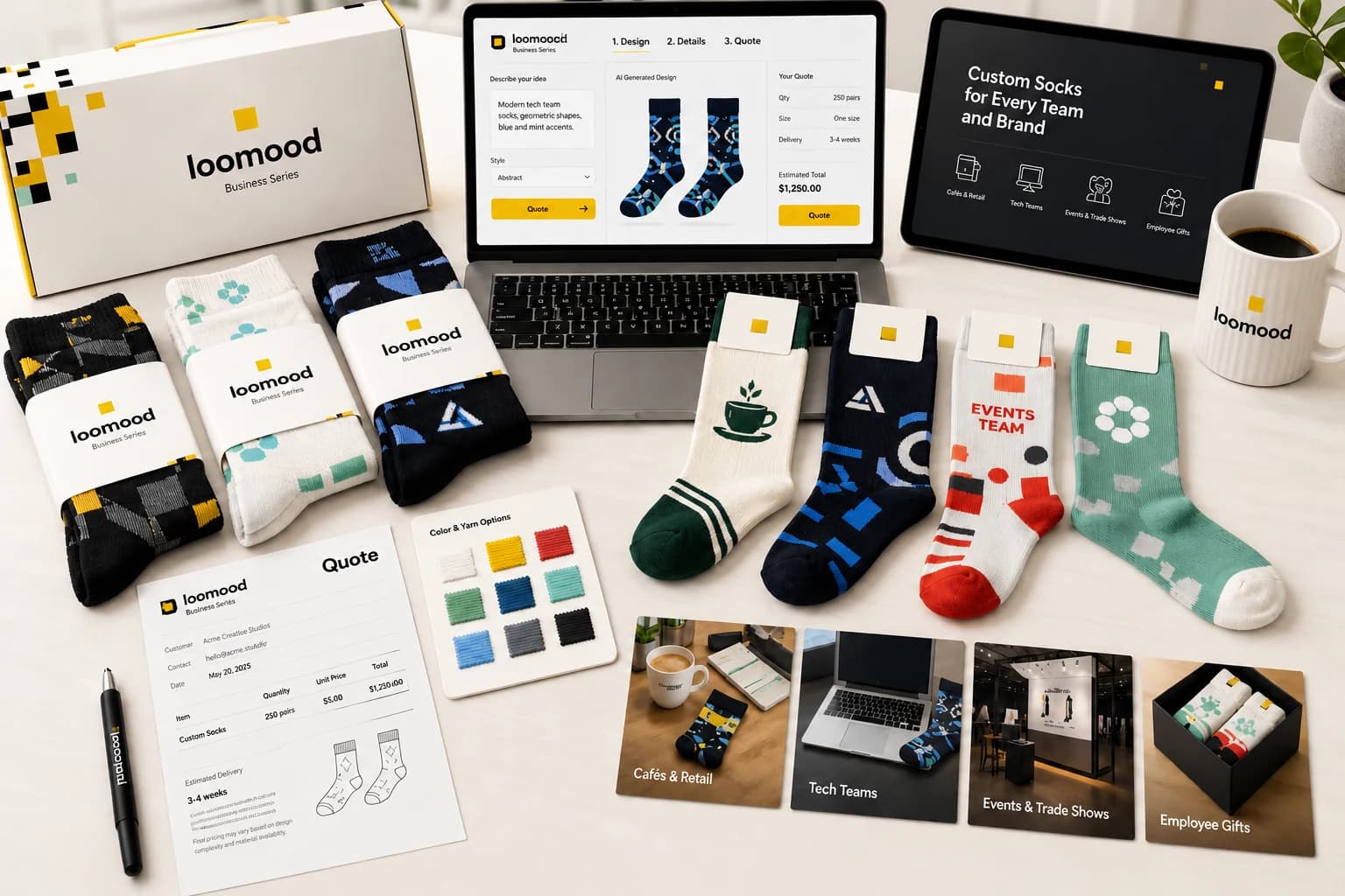 Custom socks prepared for teams, businesses, and events