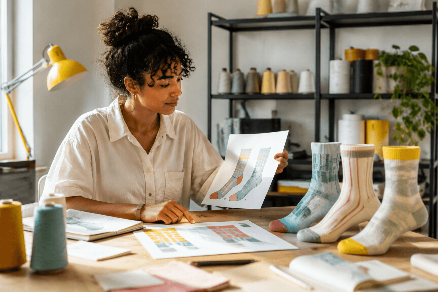 An independent textile creator developing original sock designs