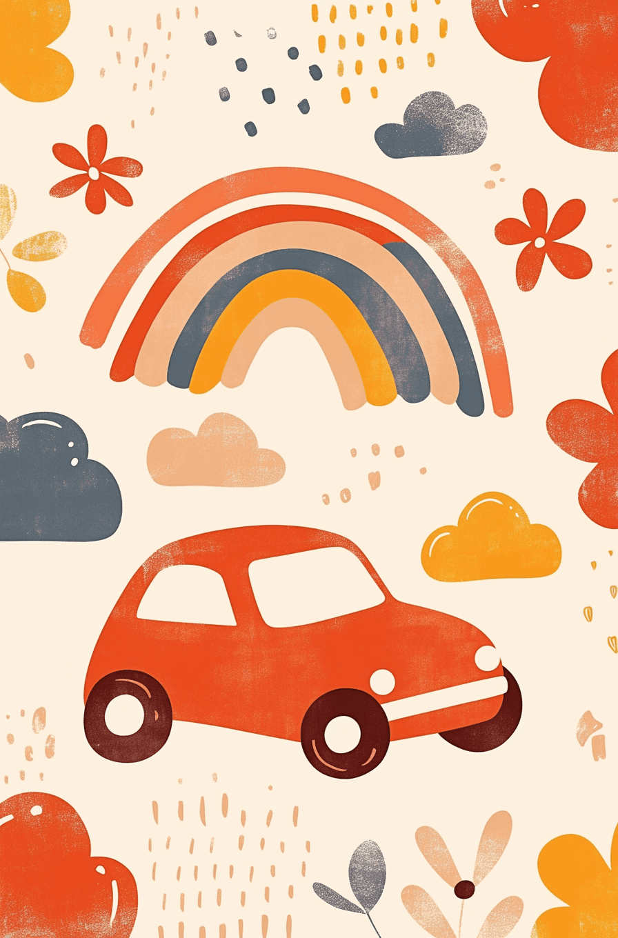 Cartoon Car Pastel original repeating artwork