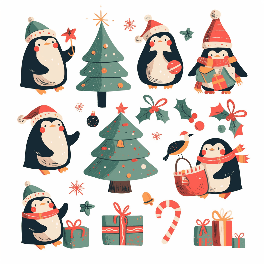 Christmas Penguin Gang original repeating artwork