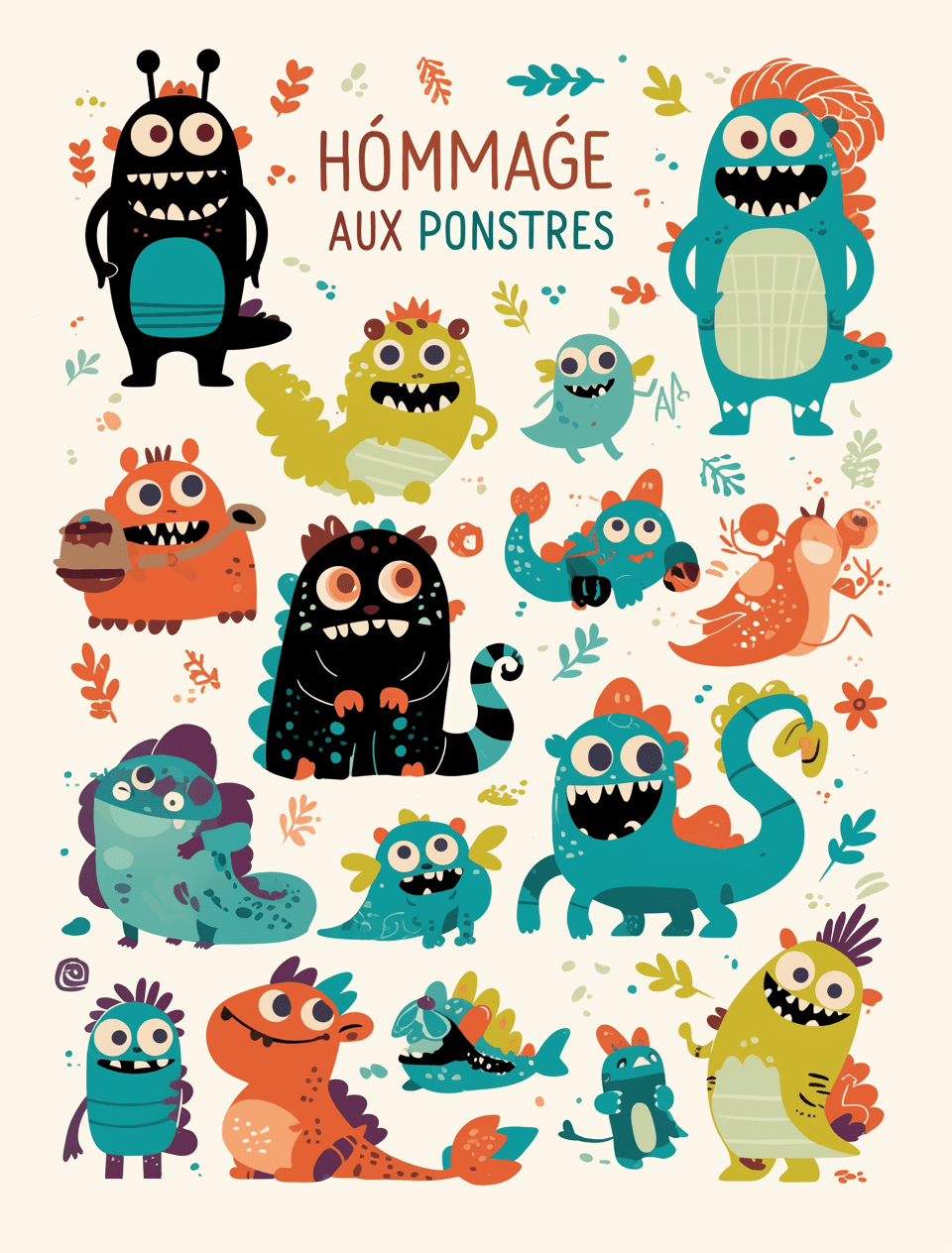 Cartoon Monster Pastel original repeating artwork