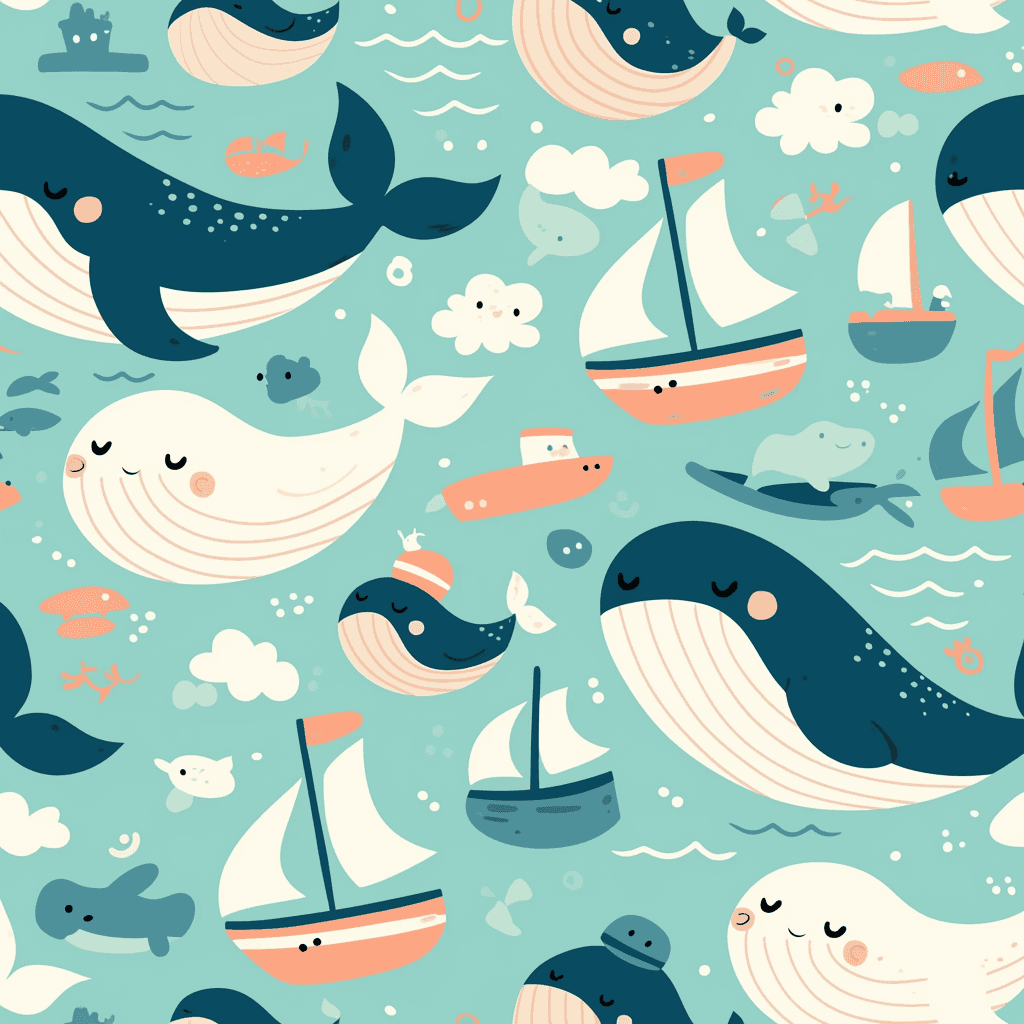 Whale Party original repeating artwork