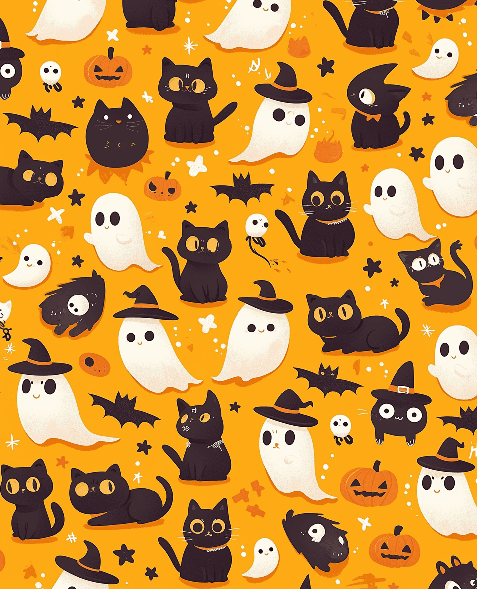 Halloween Cat Kick original repeating artwork
