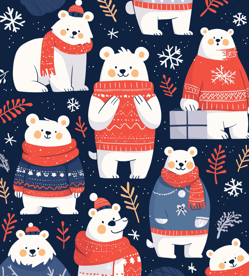 Christmas Bear Picnic original repeating artwork