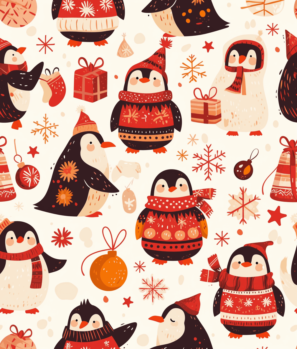 Christmas Penguin Picnic original repeating artwork