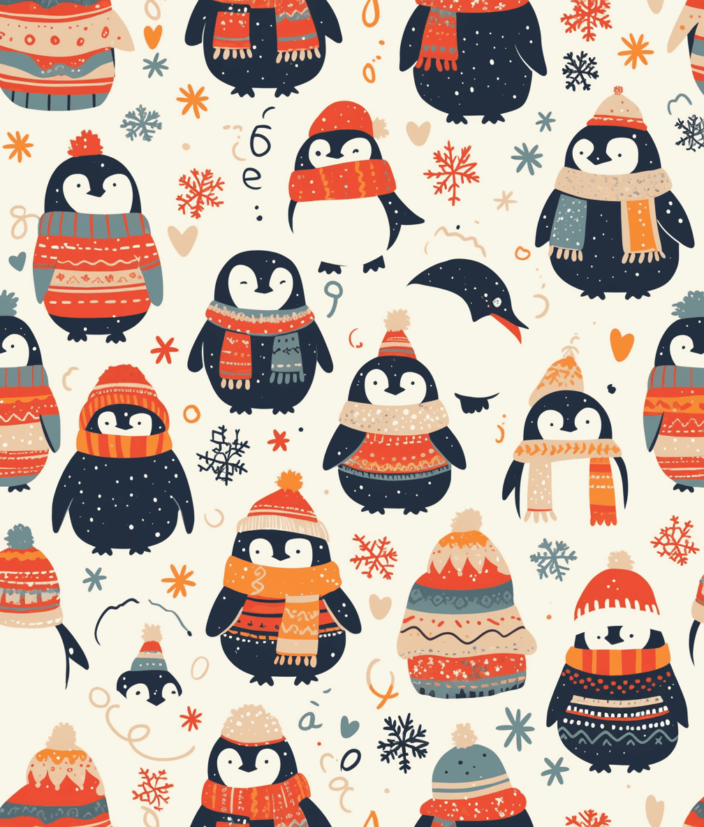 Christmas Penguin Bop original repeating artwork