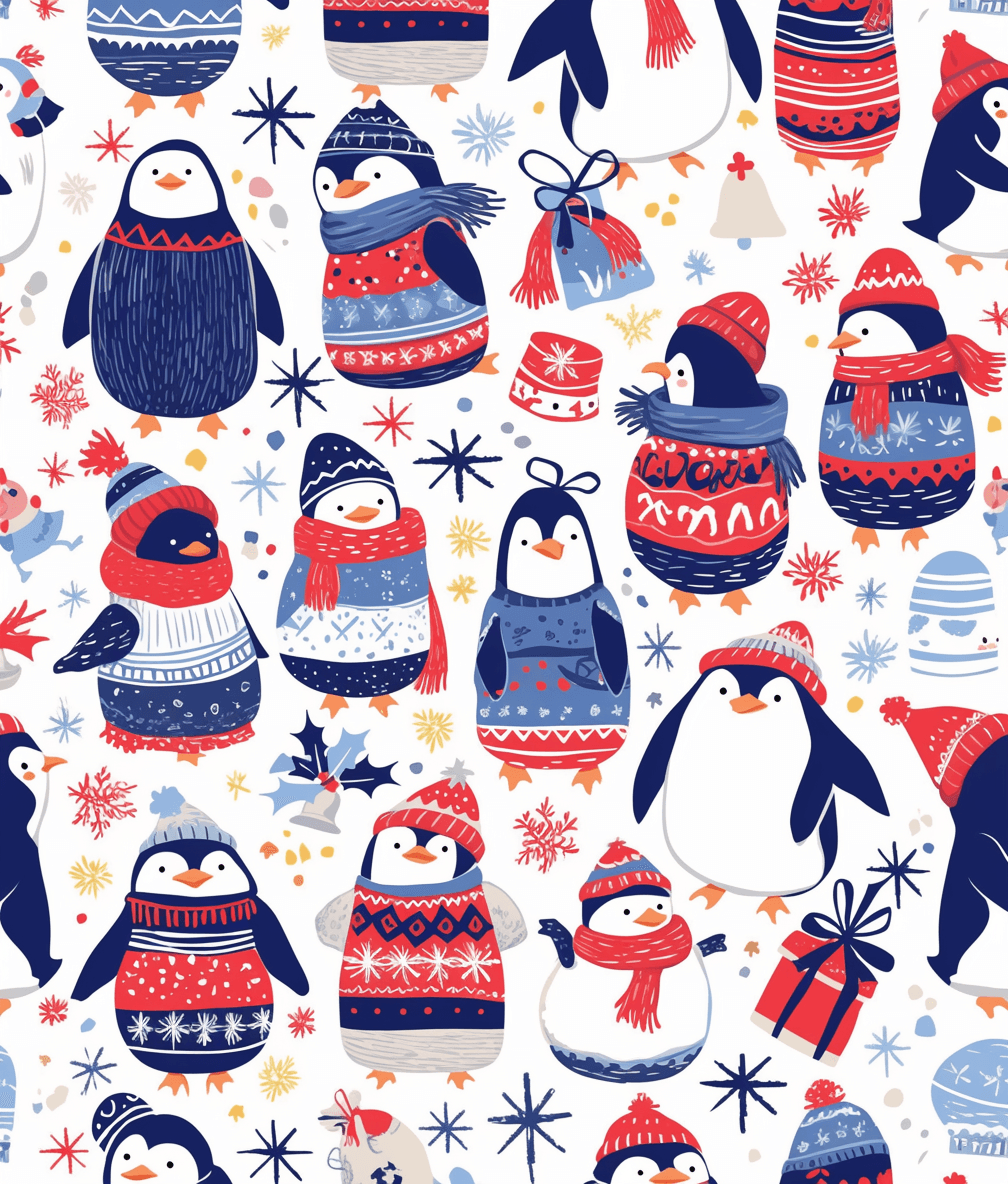 Christmas Penguin Show original repeating artwork