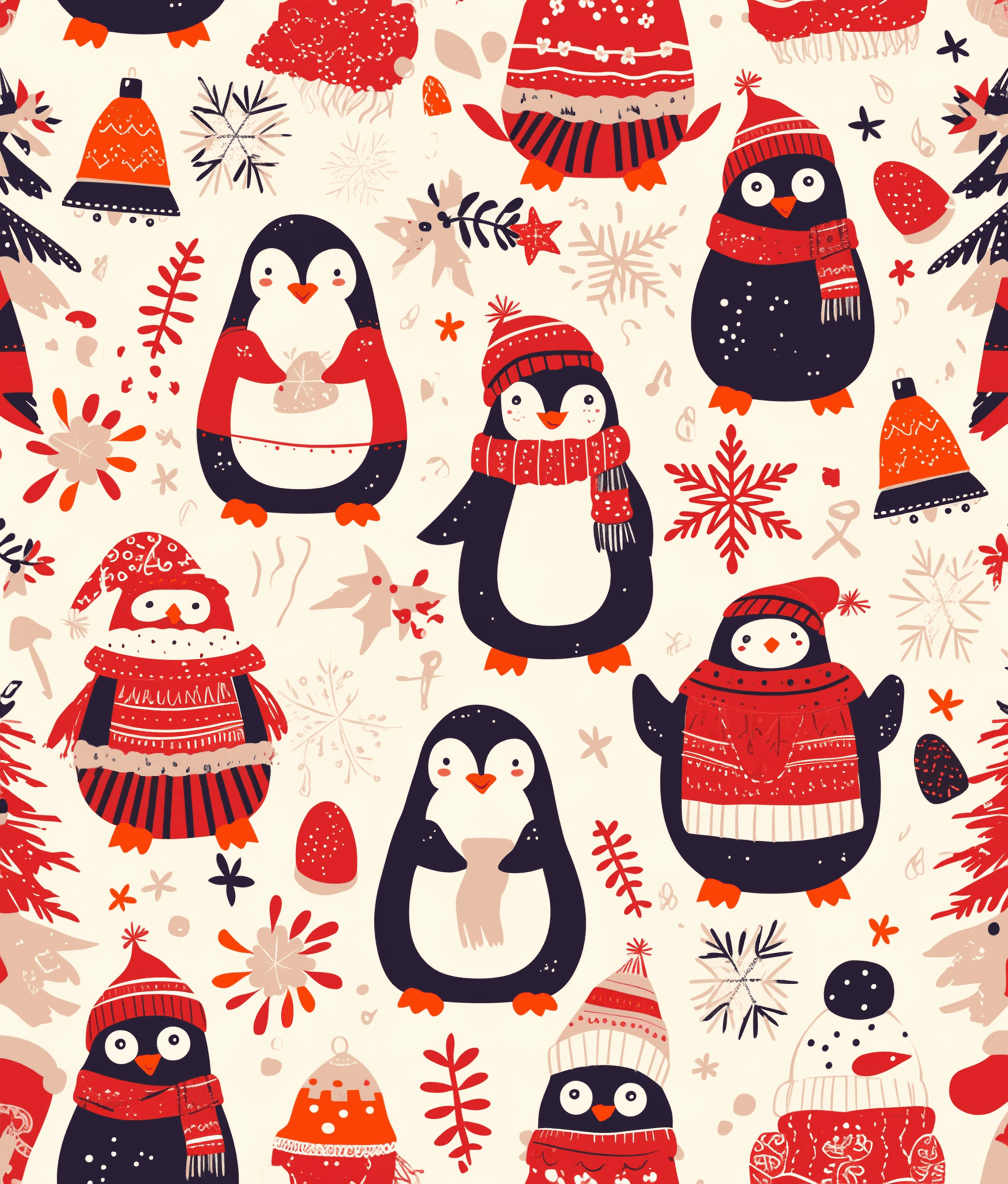Christmas Penguin Pop original repeating artwork