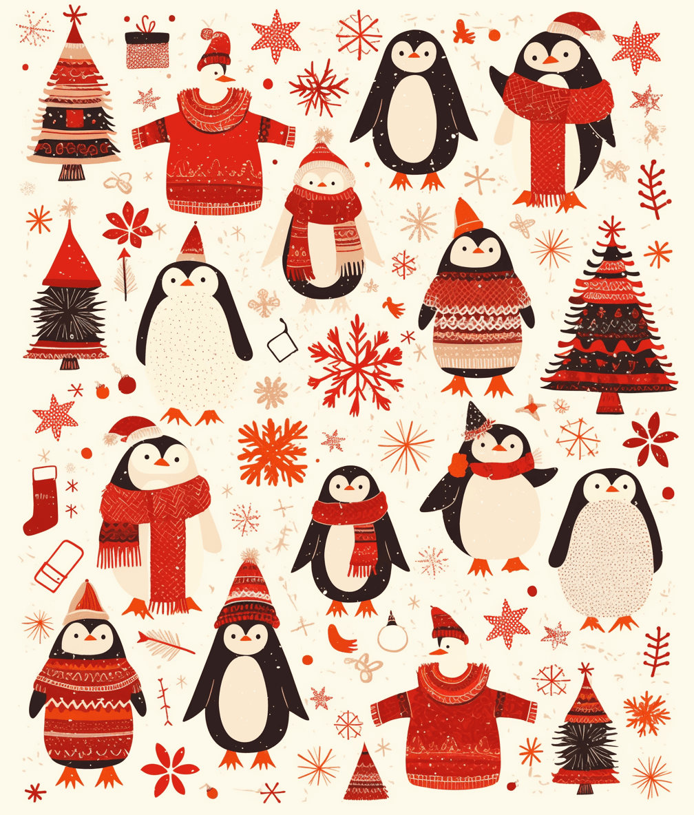 Christmas Penguin Carnival original repeating artwork