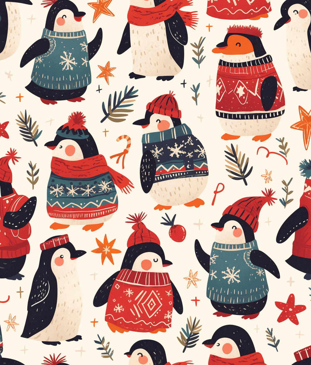 Christmas Penguin Jam original repeating artwork