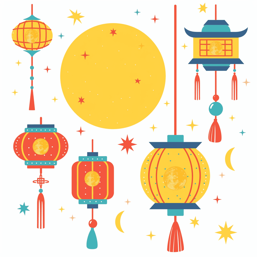 Mid-Autumn Lantern Picnic original repeating artwork