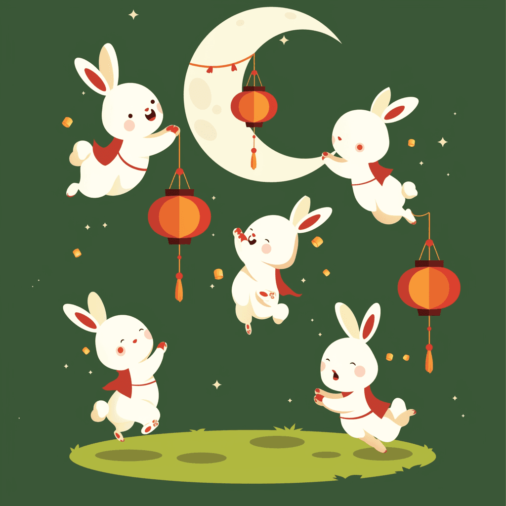 Mid-Autumn Bunny Pop original repeating artwork