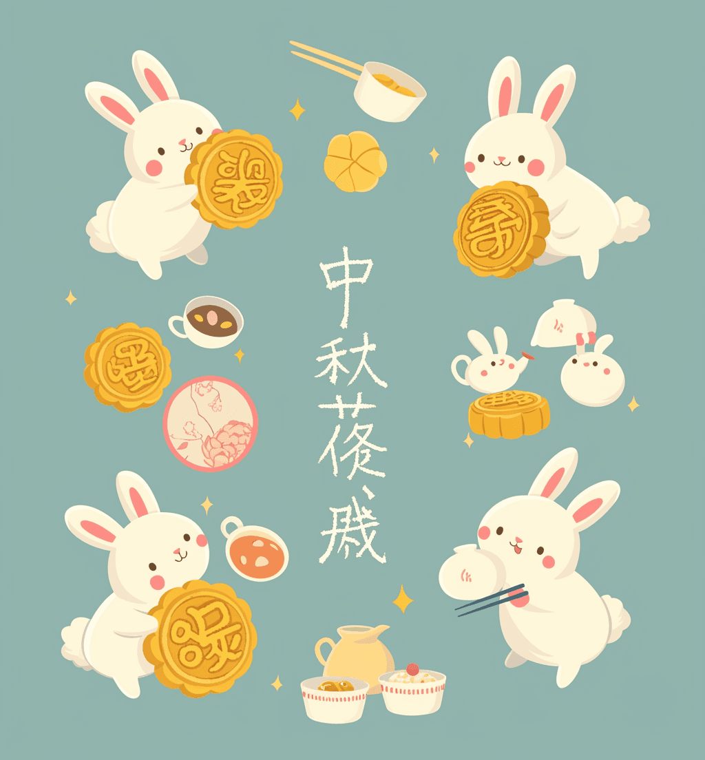 Mid-Autumn Bunny Gang original repeating artwork